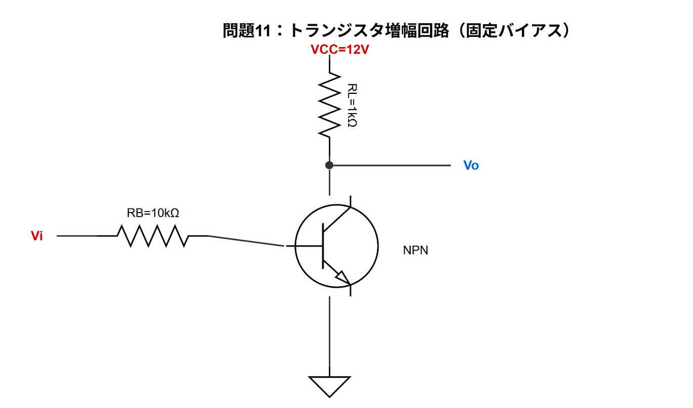 問題11 トランジスタ増幅回路図